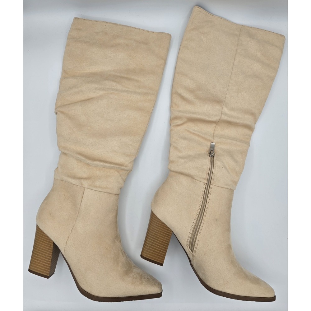 ZBY Womens Faux Suede Knee High Boots Pointed Toe 7.5, Beige‎ - Pre owned VG
